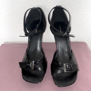 Bonnibel black heels size 10 women with square toe and silver buckles